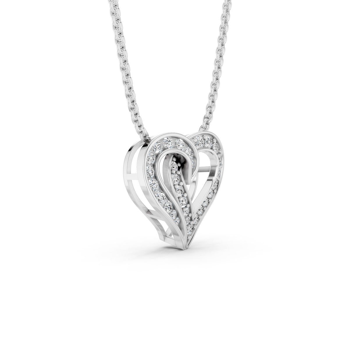 0.64 Cttw Round Lab Grown Diamond 14K Gold Pave Open Heart Pendant Necklace