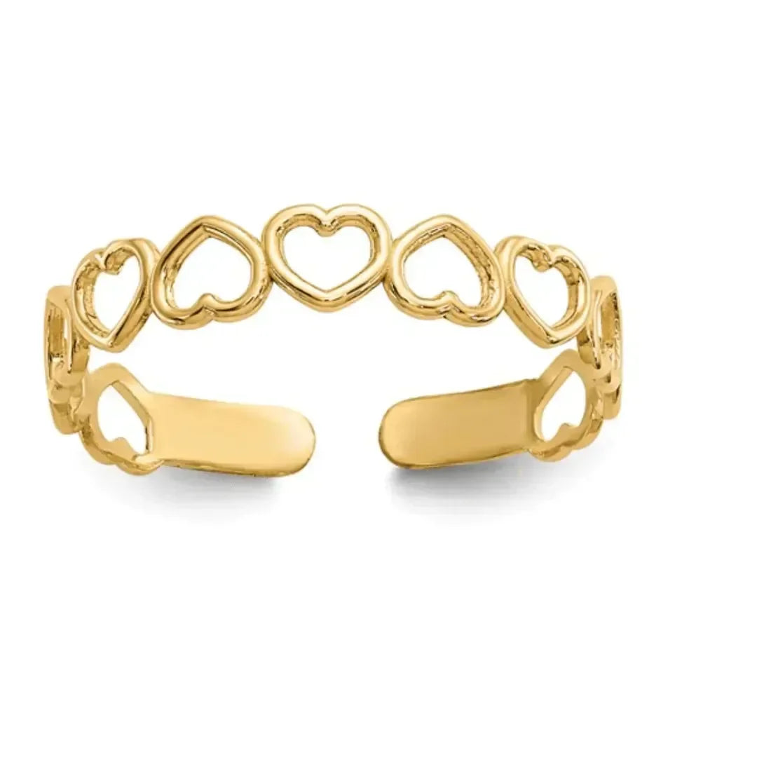 Bague d'orteil ajustable en or 10 carats avec motif cœur