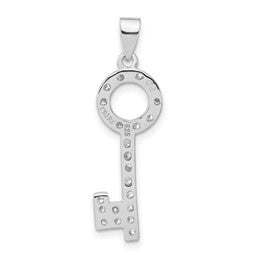 Cubic Zirconia Silver Key Pendant