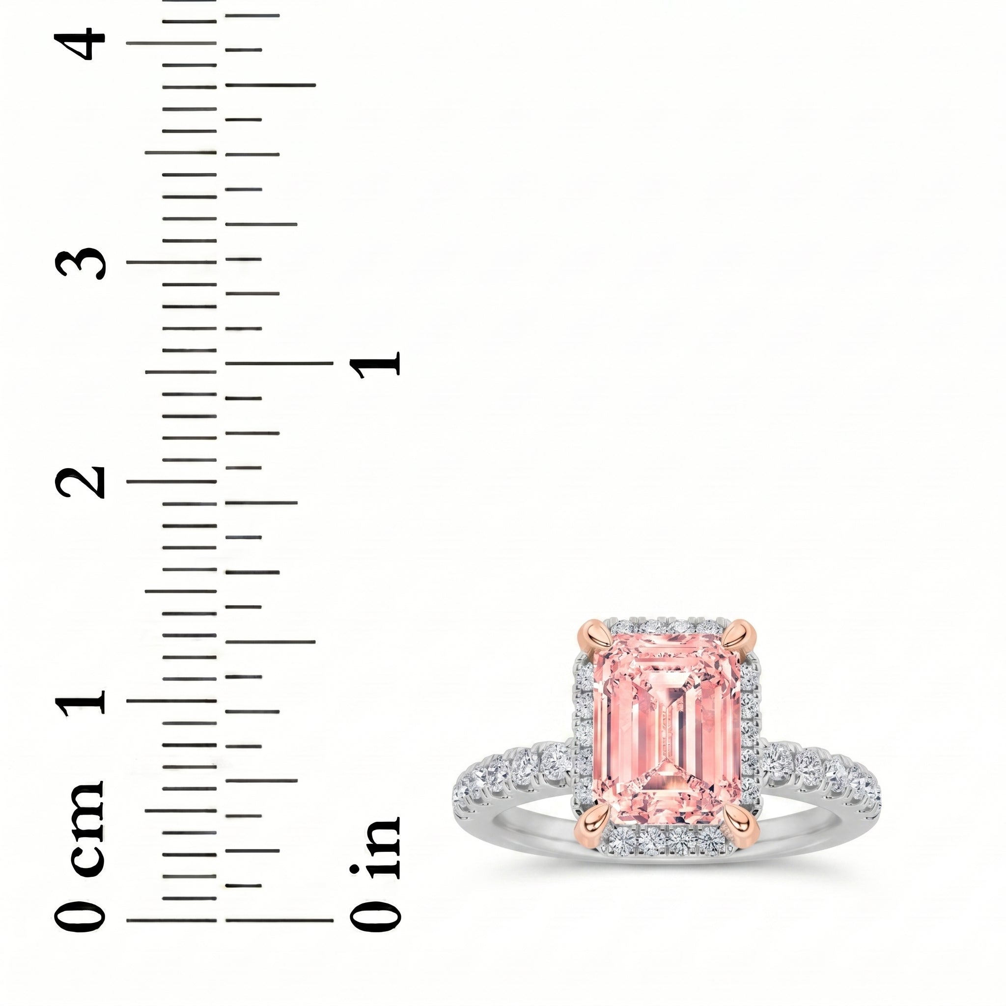 2Cttw Emerald Shaped Pink Lab Grown Diamond (F/VS) Halo Accented Engagement Ring 14K Gold