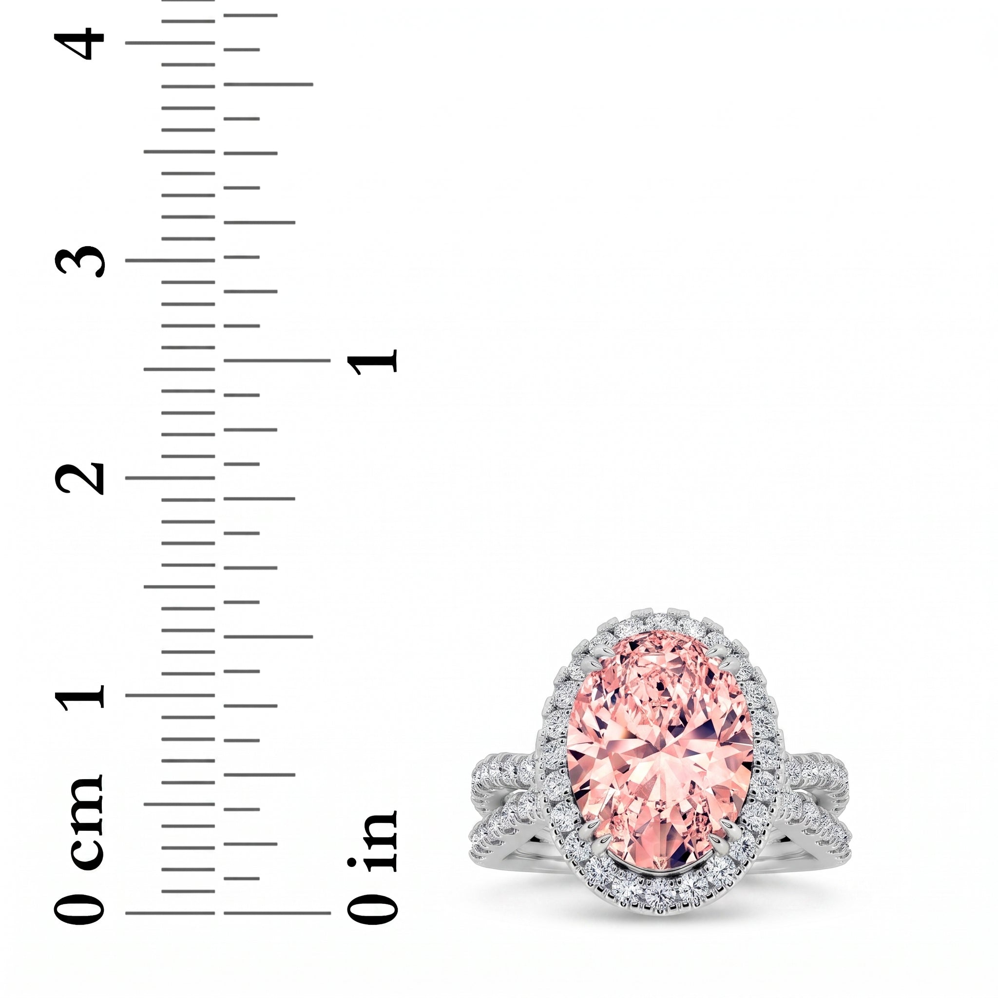 4Cttw Oval Shaped Pink Lab Grown Diamond (F/VS) Split Shank Halo Engagement Ring 14K Gold
