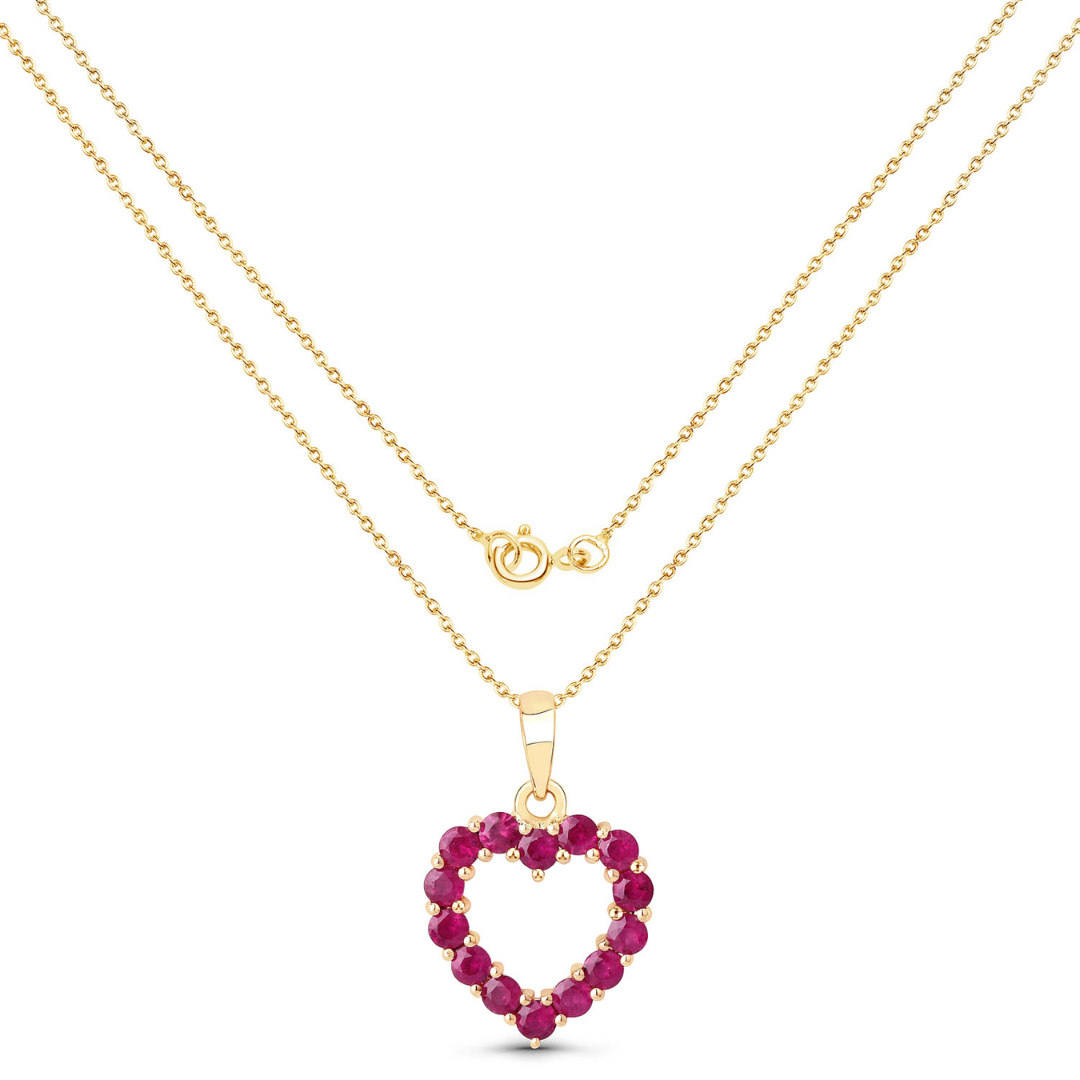 Collar con corazón de rubí en oro amarillo de 10 quilates