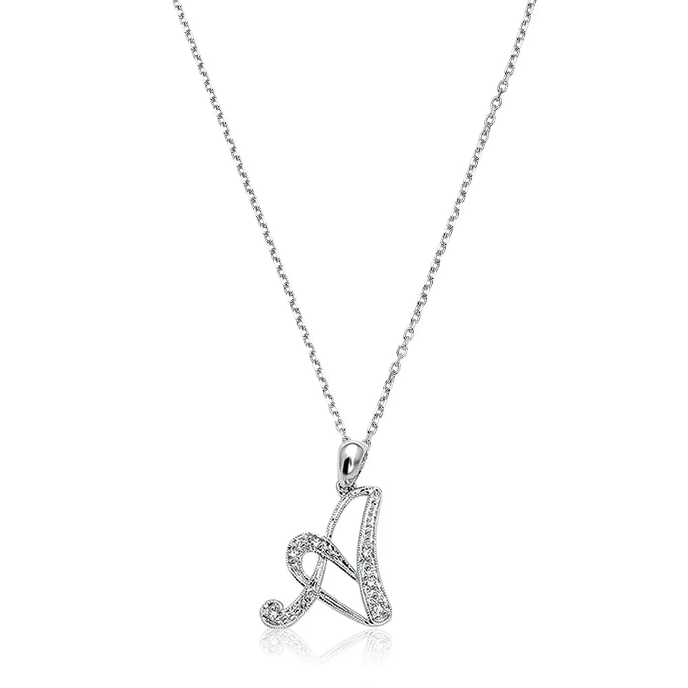 Product Image of Script Diamond Initials A Letter Necklace White Gold