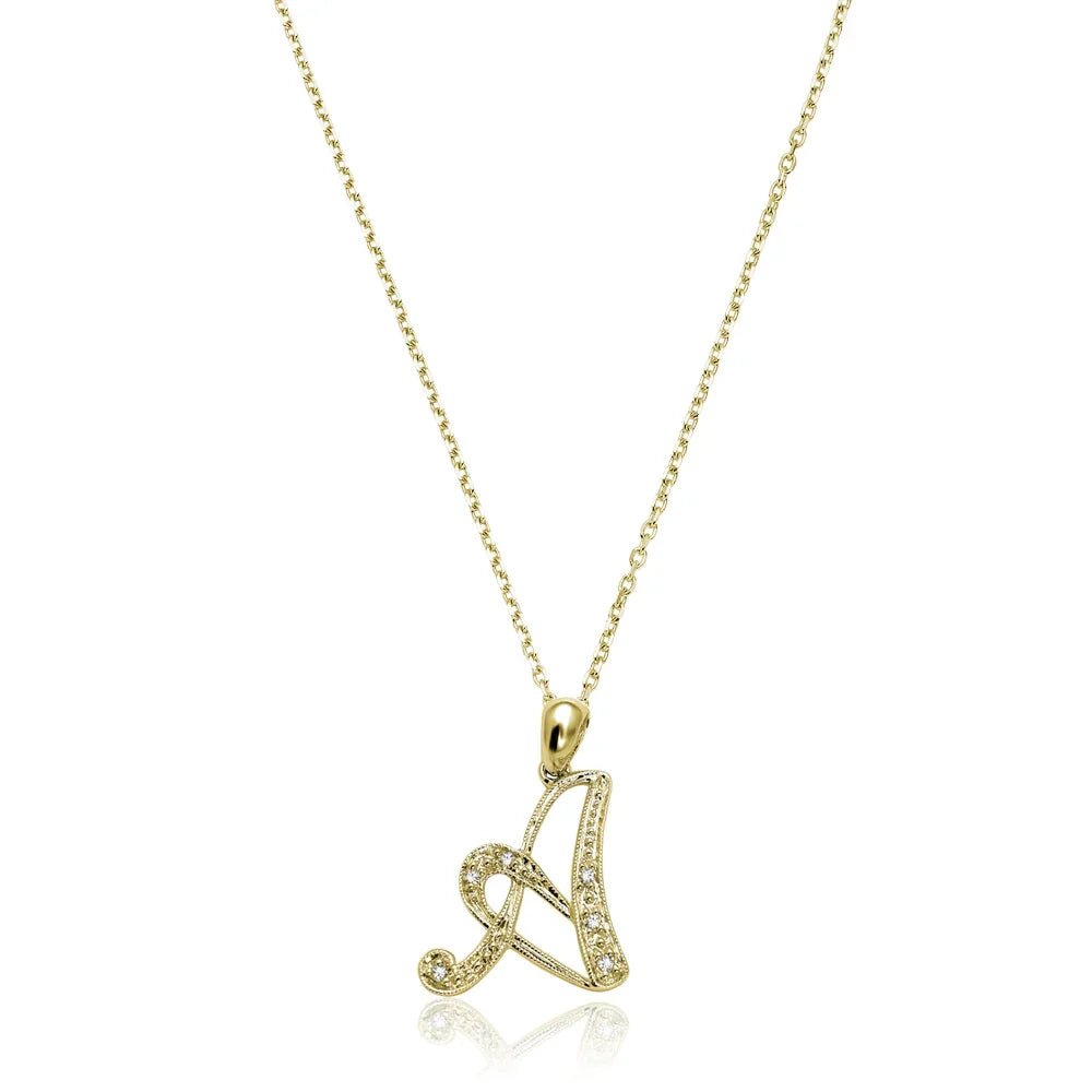 Product Image of Script Diamond Initials A Letter Necklace Yellow Gold
