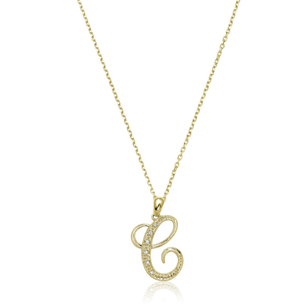 Product Image of Script Diamond Initials C Letter Necklace Yellow Gold