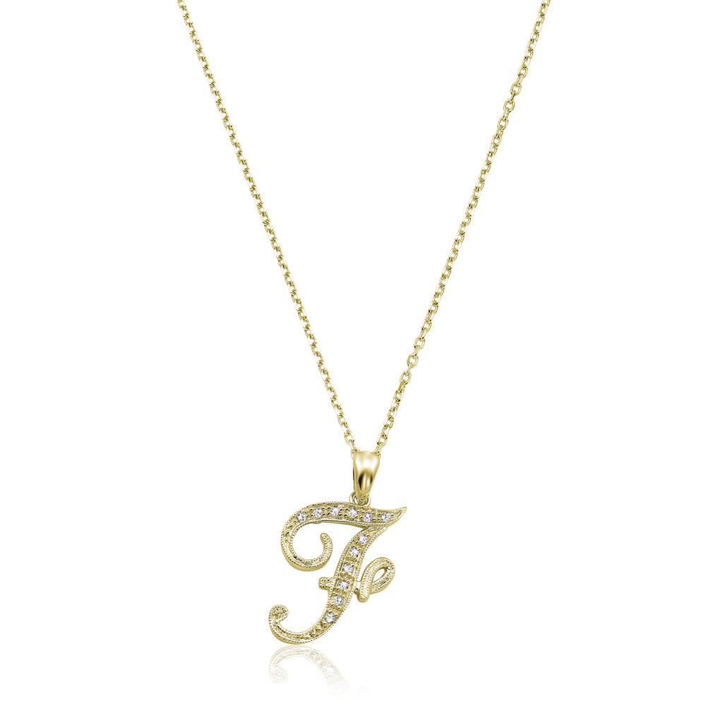 Product Image of Script Diamond Initials F Letter Necklace Yellow Gold