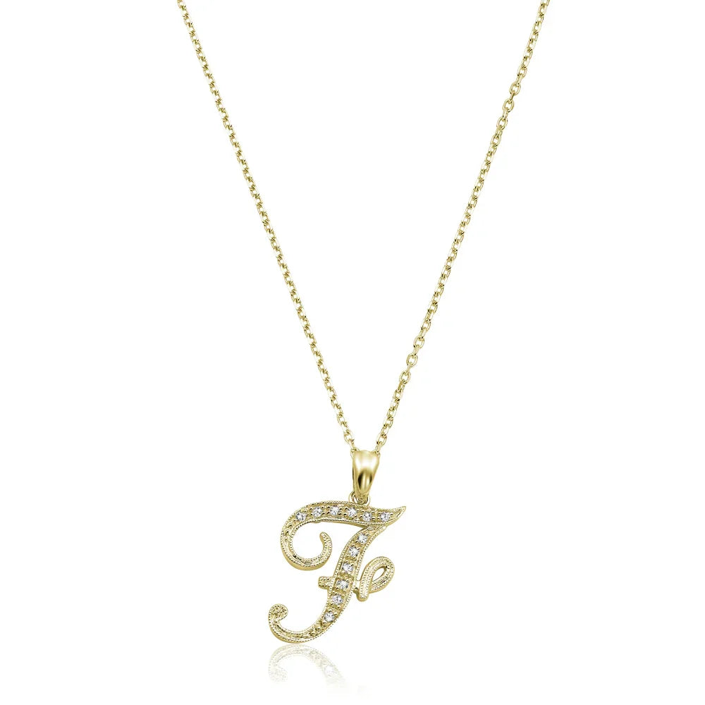 Product Image of Script Diamond Initials F Letter Necklace Yellow Gold