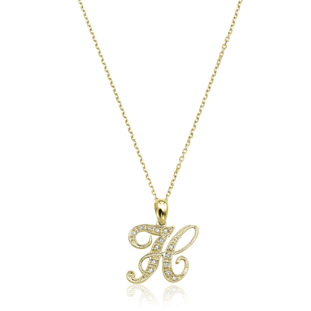 Product Image of Script Diamond Initials H Letter Necklace Yellow Gold