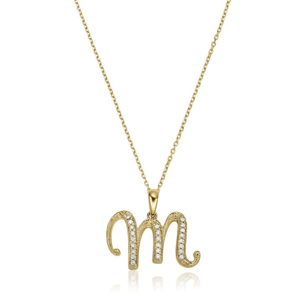 Product Image of Script Diamond Initials M Letter Necklace Yellow Gold