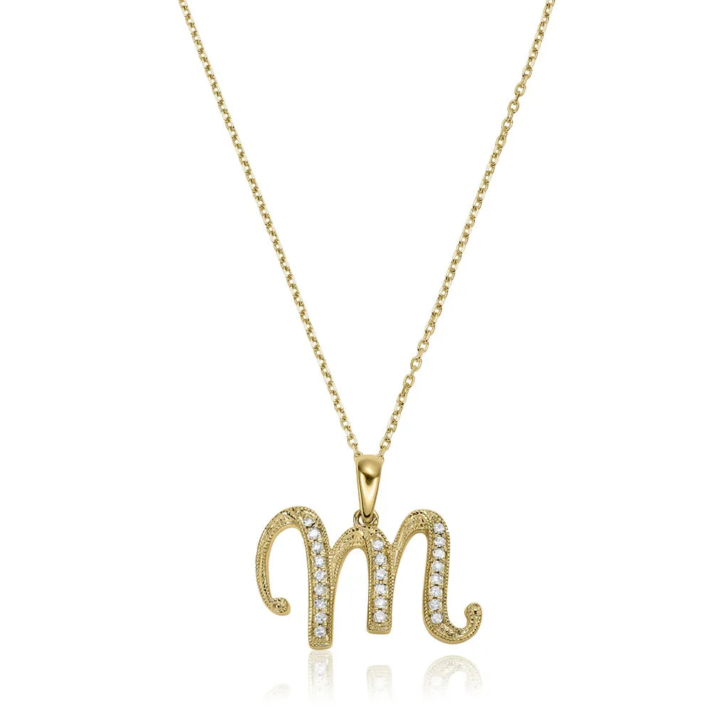 Product Image of Script Diamond Initials M Letter Necklace Yellow Gold