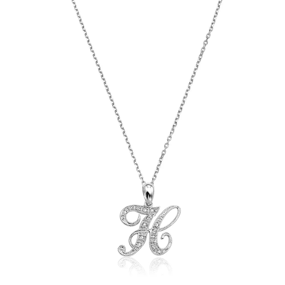 Product Image of Script Diamond Initials Necklace H Letter White Gold