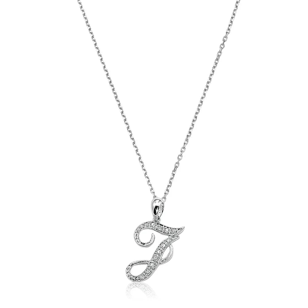 Product Image of Script Diamond Initials Necklace J Letter White Gold