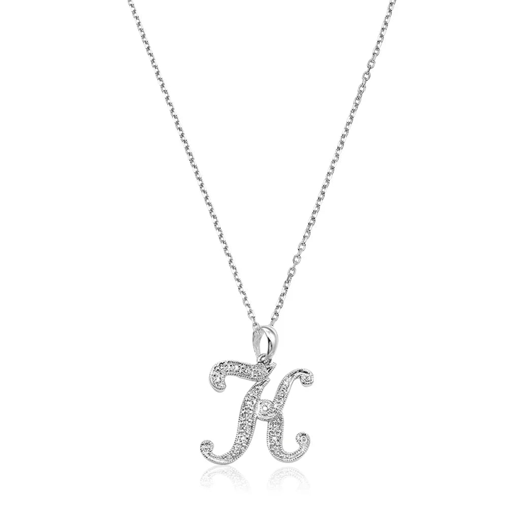 Product Image of Script Diamond Initials Necklace K Letter White Gold