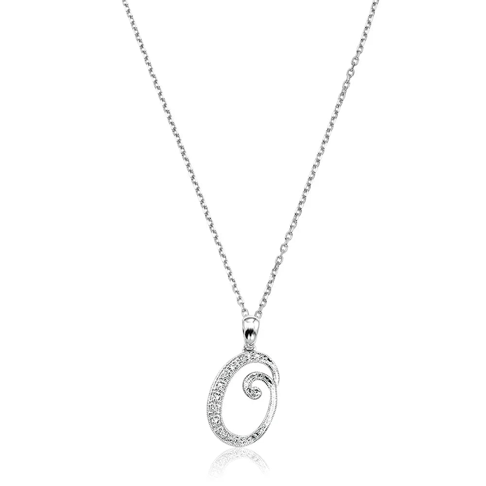 Product Image of Script Diamond Initials Necklace O Letter White Gold