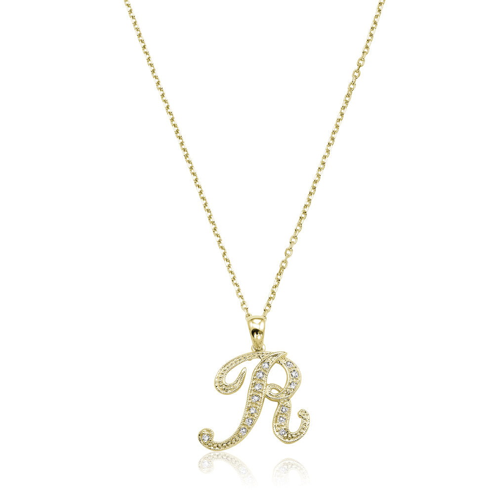 Product Image of Script Diamond Initials R Letter Necklace Yellow Gold