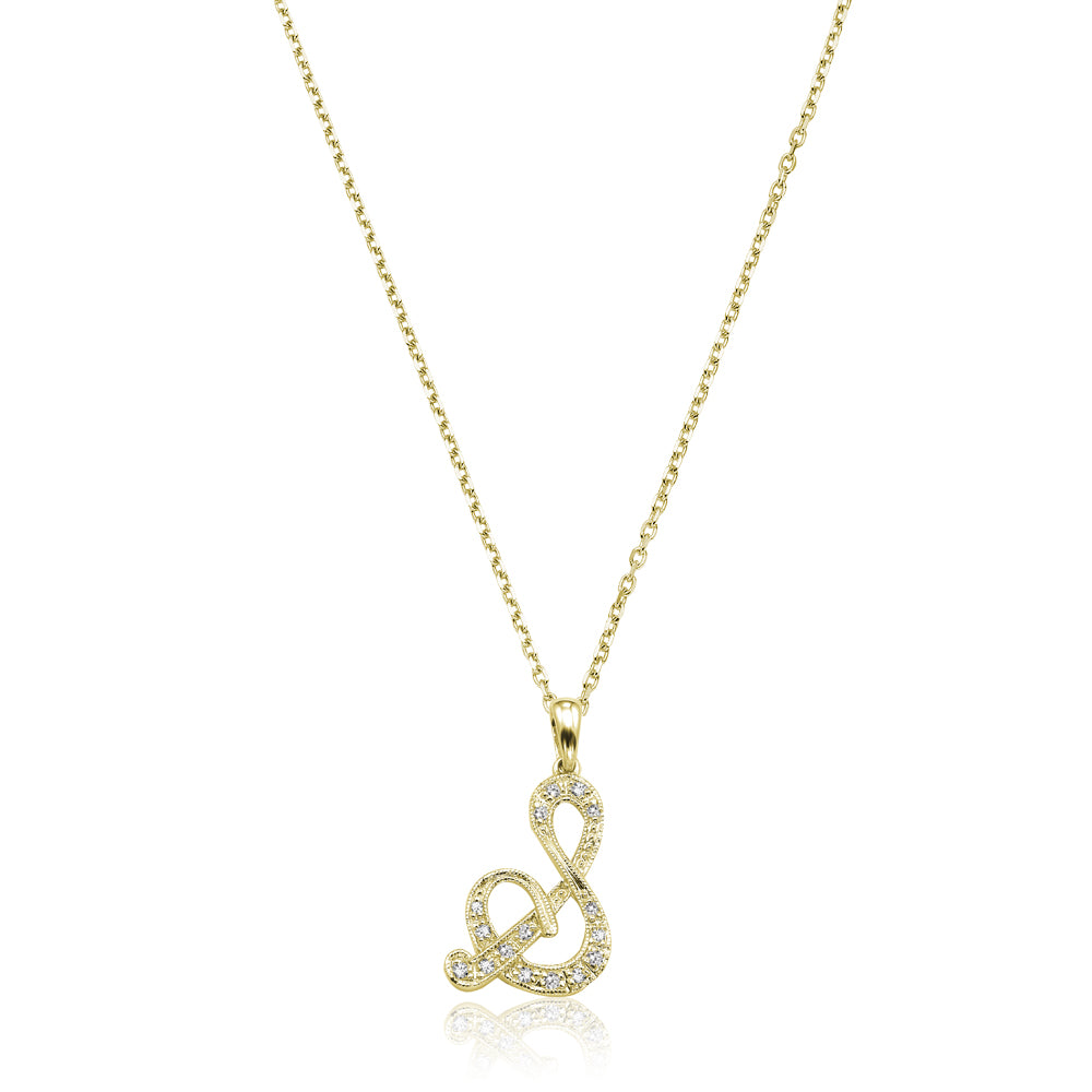 Product Image of Script Diamond Initials S Letter Necklace Yellow Gold