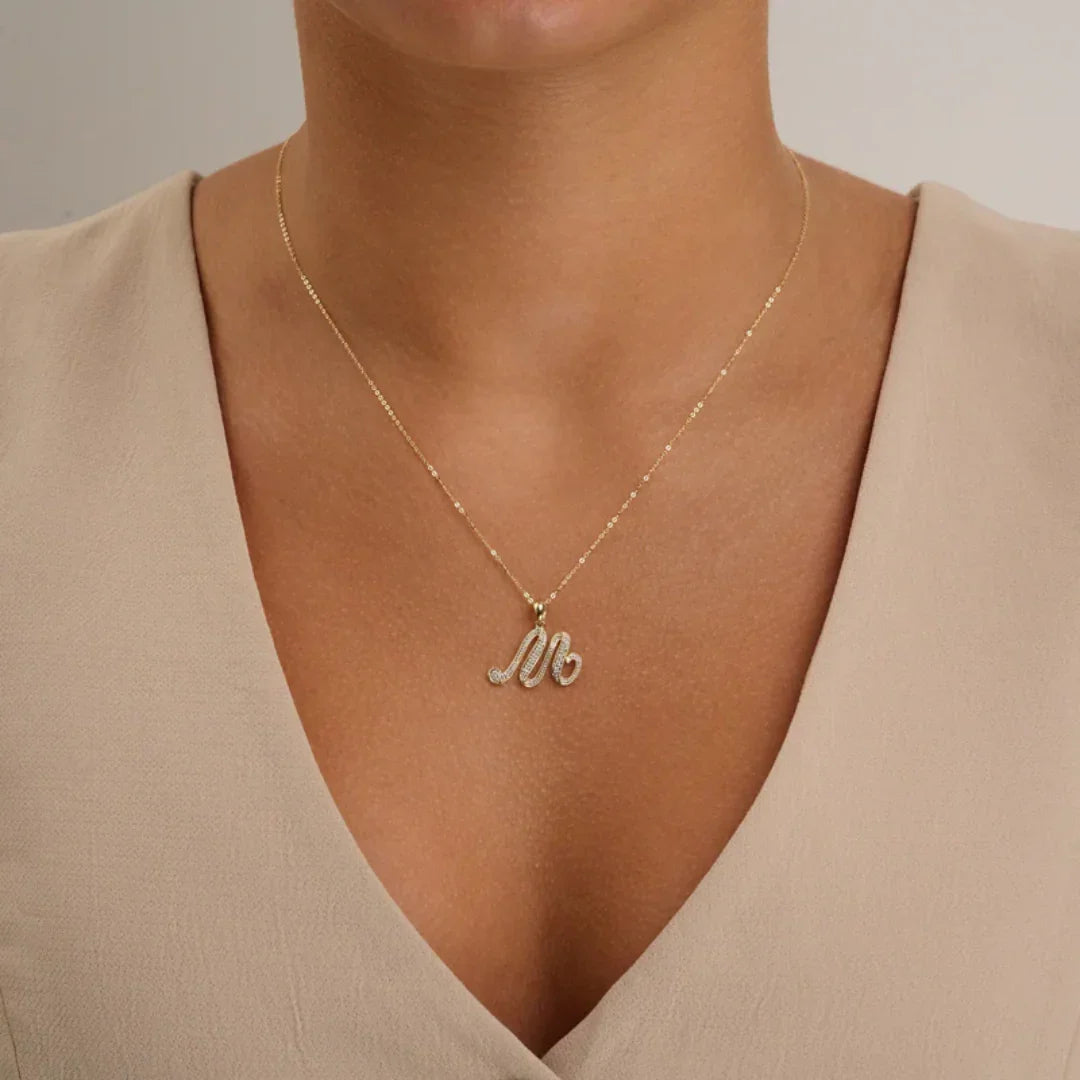 Script Diamond Initials Necklace 10K Gold