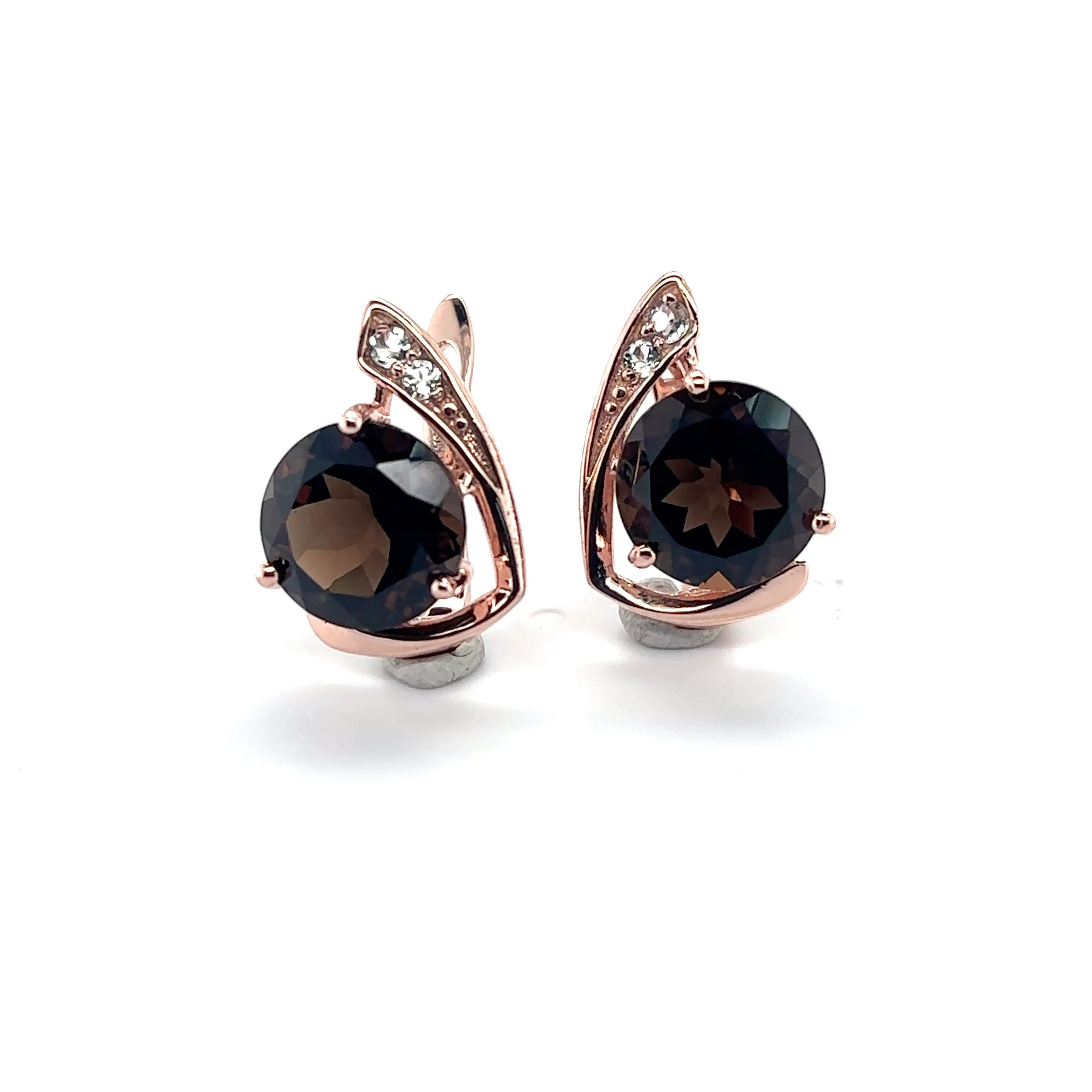 Natural Smoky Quartz & White Topaz Sterling Silver Earrings