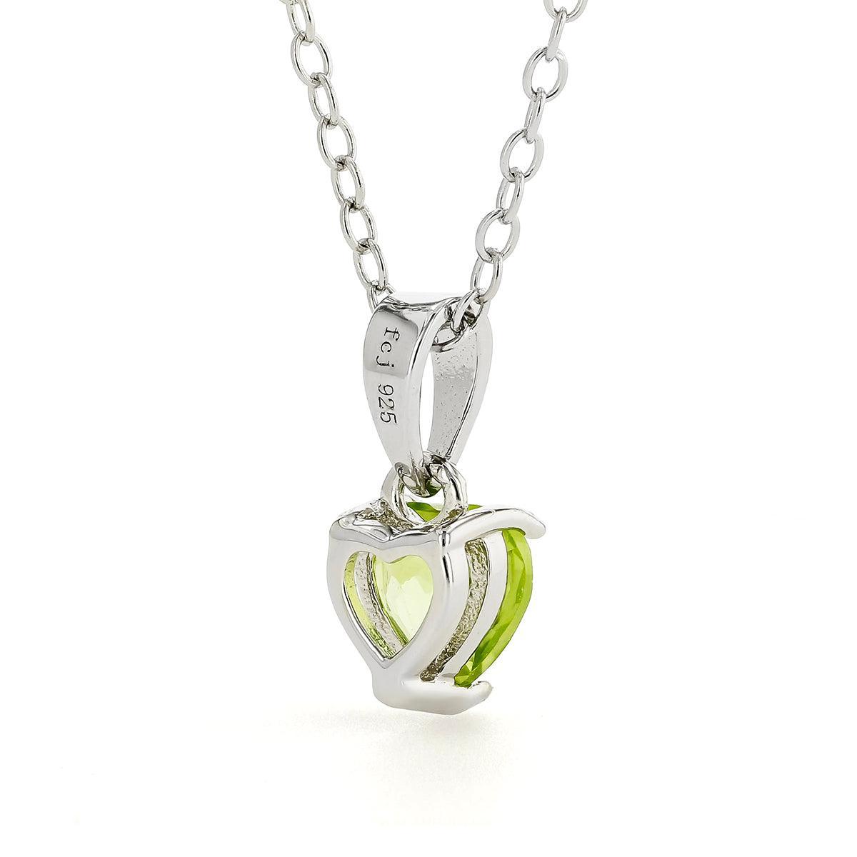 Green Heart Pendant Natural Peridot Rhodium Heart Necklace - FineColorJewels