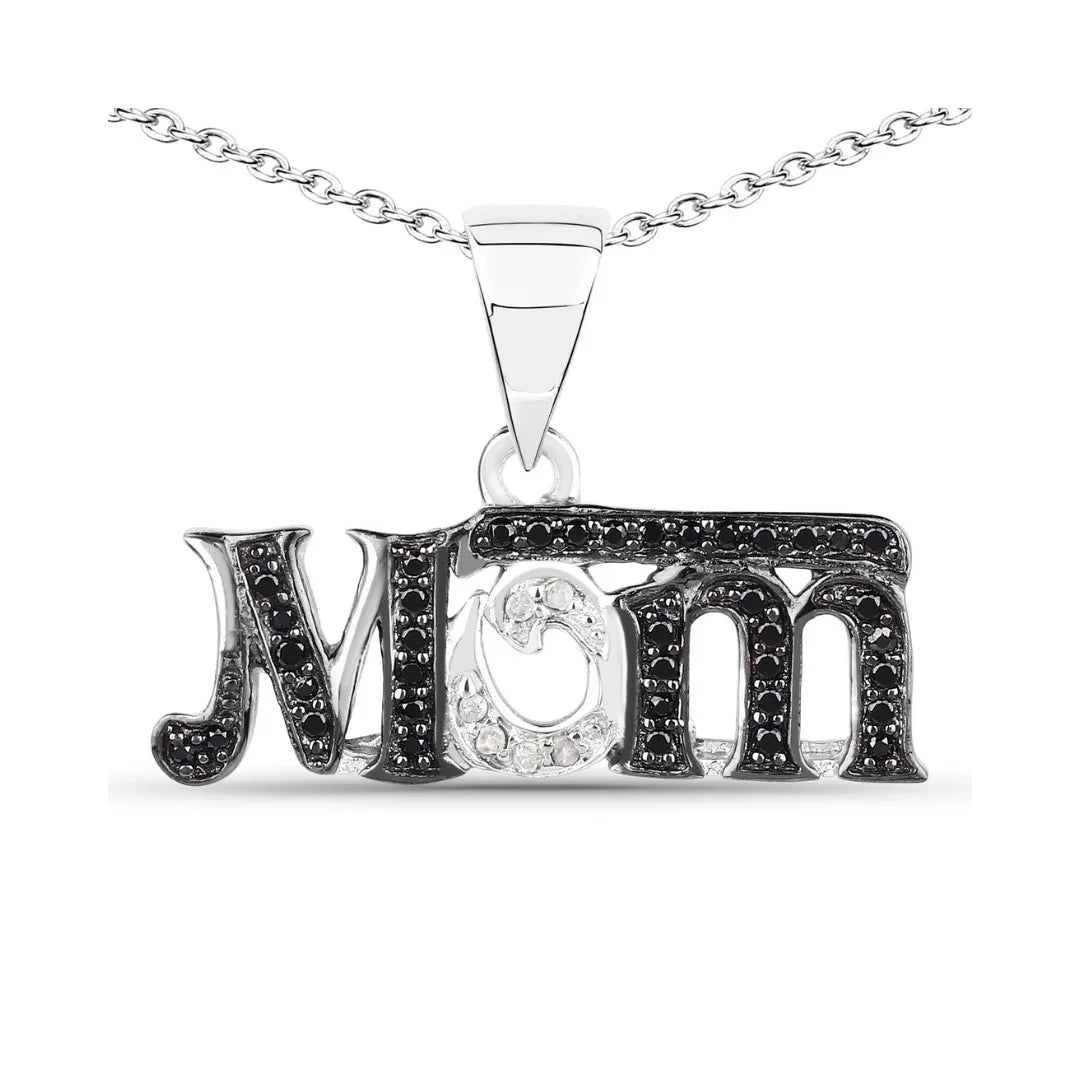 Genuine Black Spinel and White Diamond MOM Necklace
