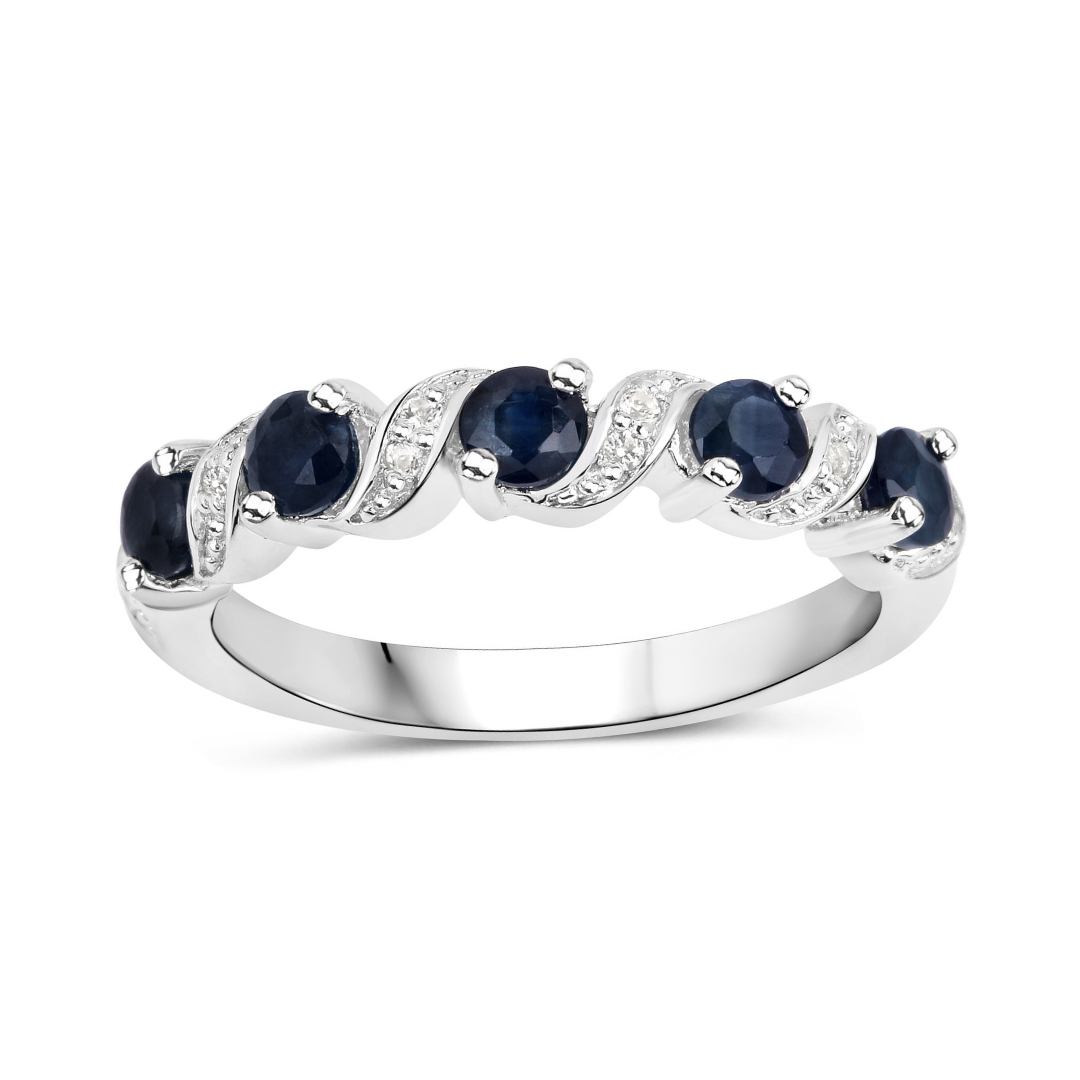 Black Sapphire and White Topaz Half Eternity Ring