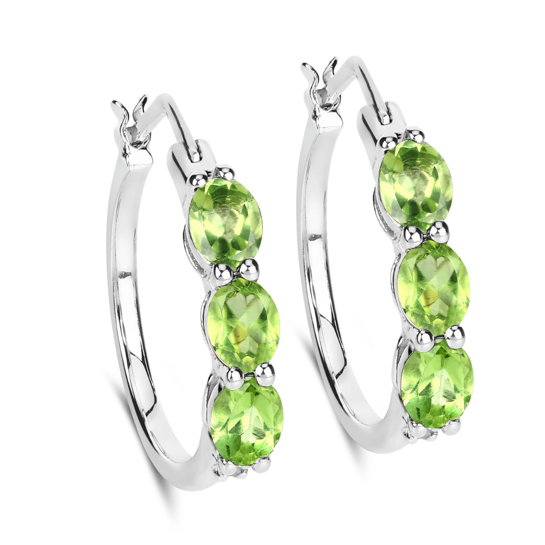 Genuine Green Peridot and Diamond Hoop Earrings