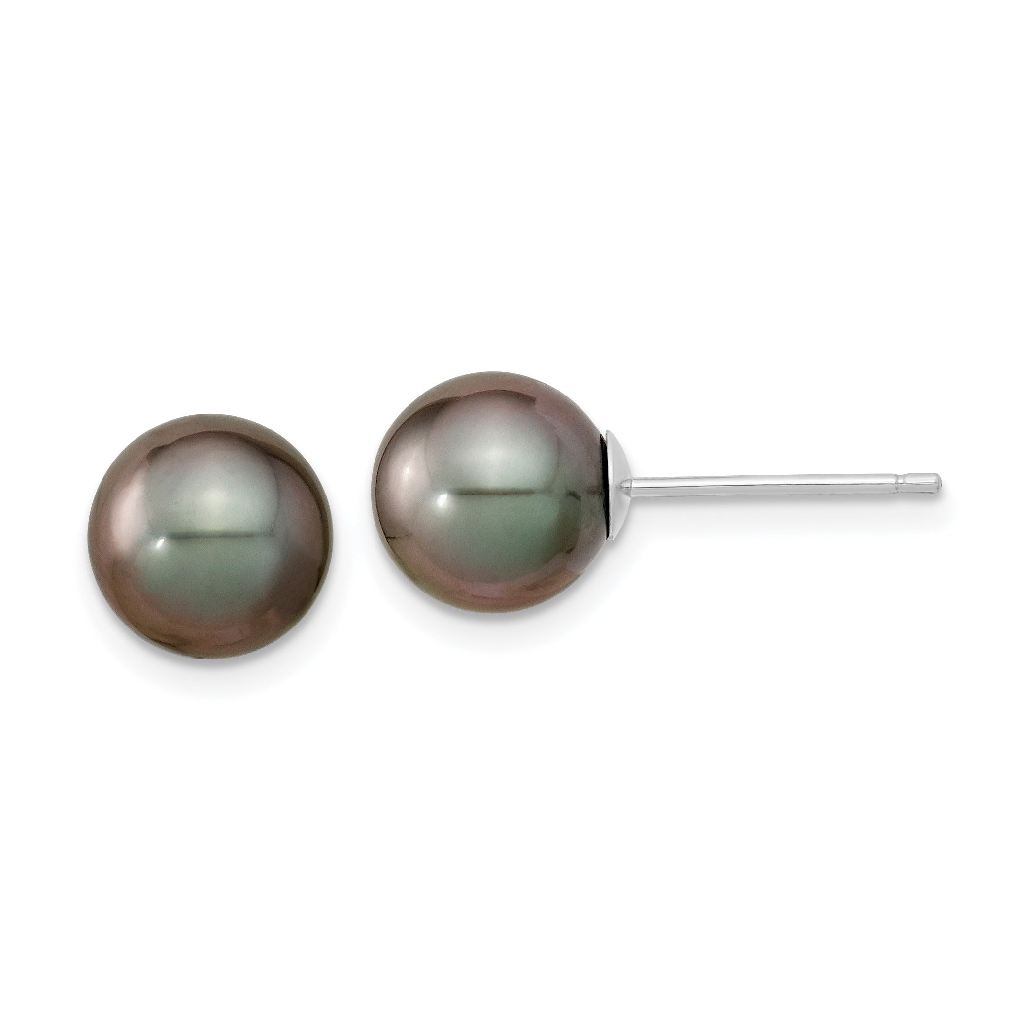 14k White Gold Black Tahitian Pearl Ball Earrings Fine Color Jewels ball earrings, black pearl drop earrings, black pearl earrings, black pearl earrings tiffany, black pearls, black tahitian pearl earrings, gold black pearls earrings, gold tahitian pearl earrings, mikimoto black pearl earrings, pearl earrings black friday, QG, tahiti black pearls, tahitian black pearl earrings, tahitian pearl 14k gold earrings, tahitian pearl drop earrings, tahitian pearl earrings