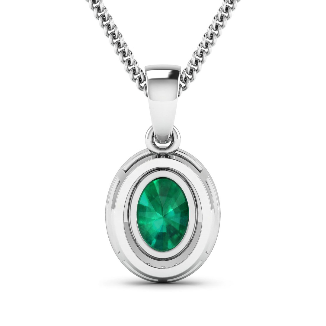 Colgante de oro blanco de 14 quilates con esmeralda de Zambia y diamantes blancos