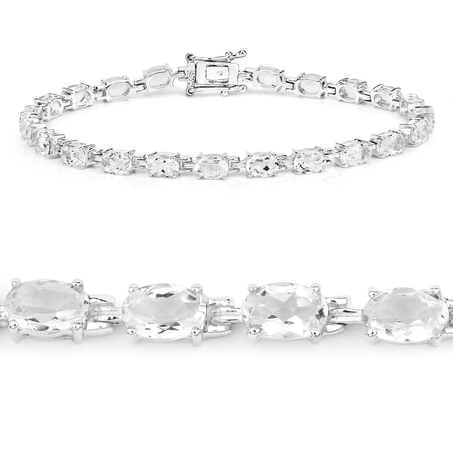 10.92 Cttw Oval White Topaz Rhodium over Silver Tennis Bracelet