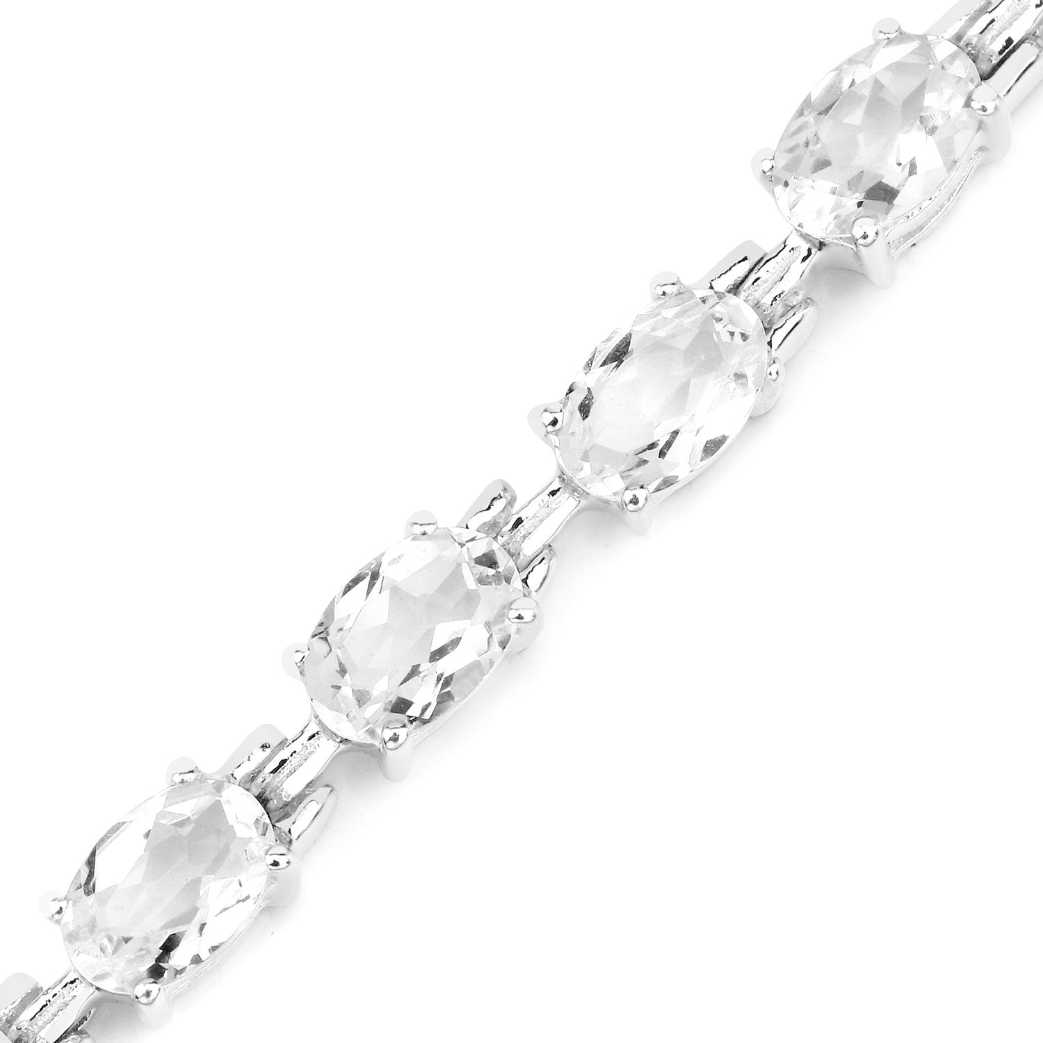 10.92 Cttw Oval White Topaz Rhodium over Silver Tennis Bracelet