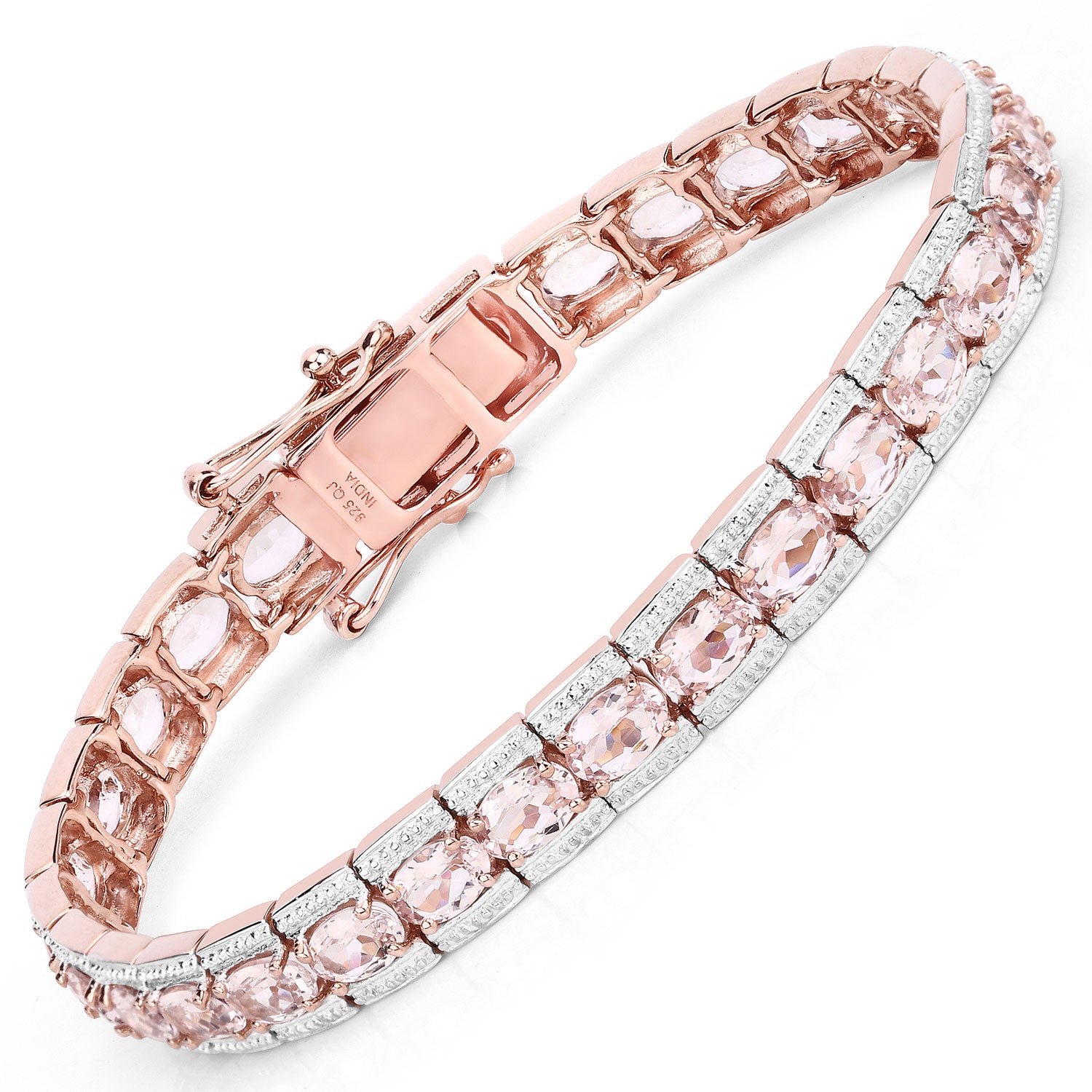 10.44 Cttw Oval Pink Morganite Rhodium over Silver Tennis Bracelet