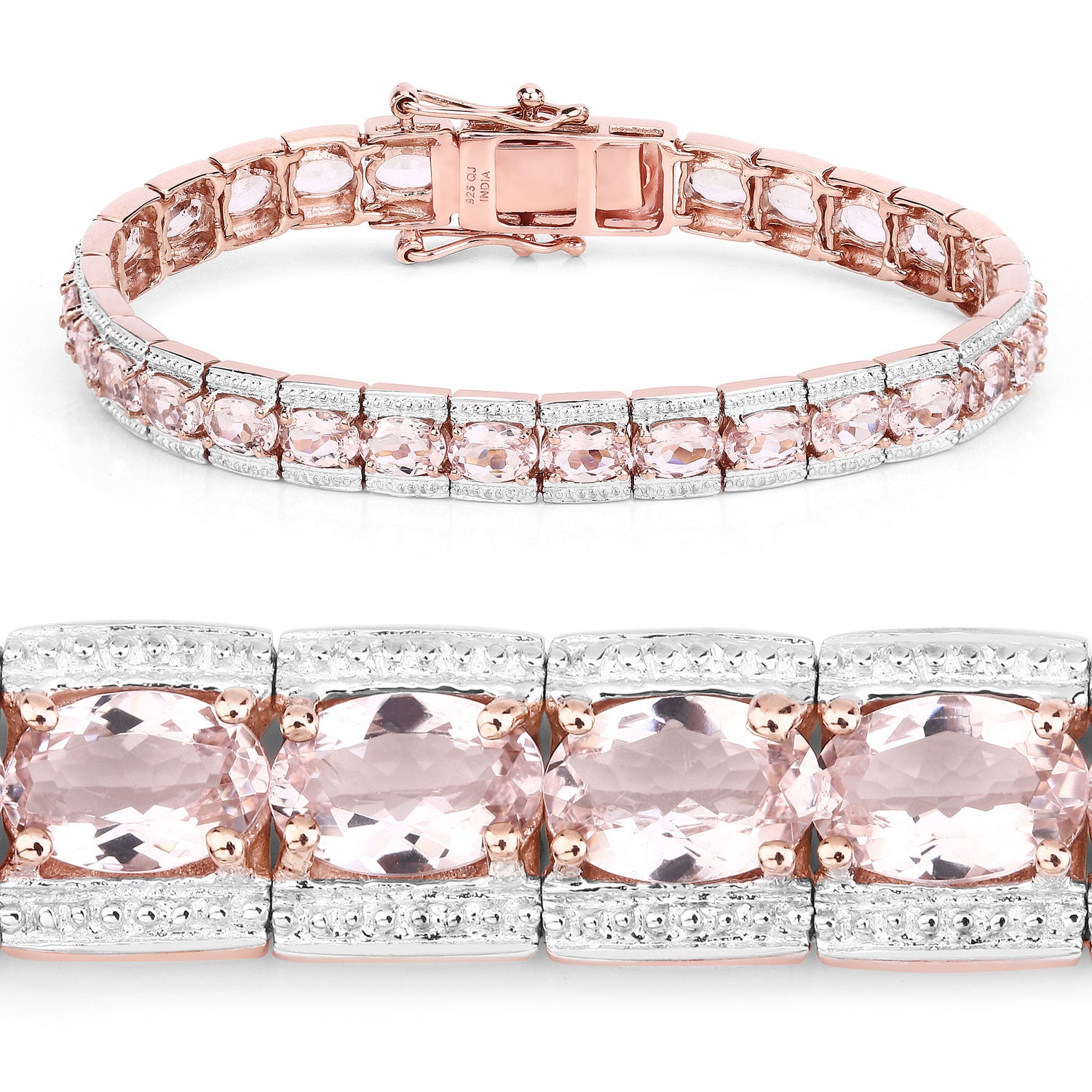 10.44 Cttw Oval Pink Morganite Rhodium over Silver Tennis Bracelet