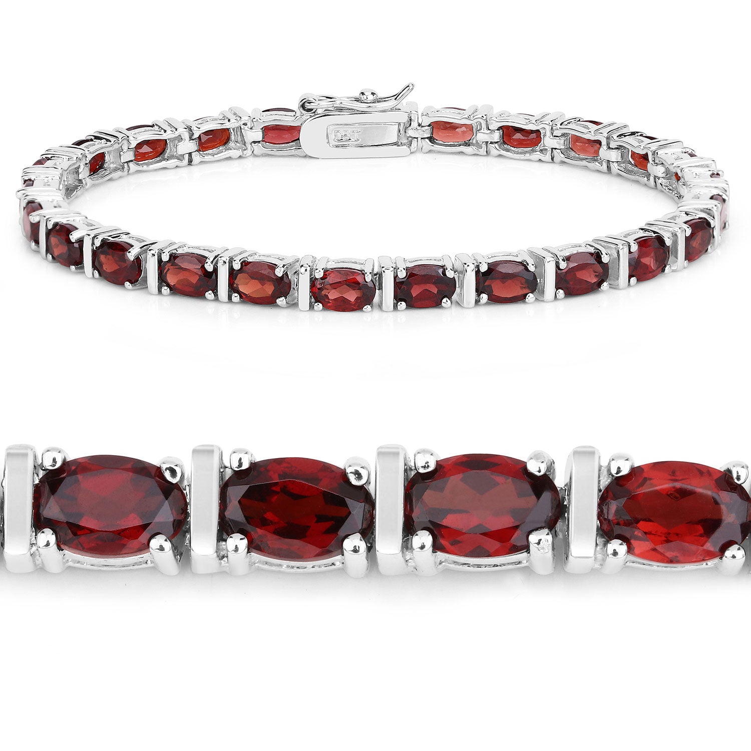 11.25 Cttw Oval Red Garnet Rhodium over Silver Tennis Bracelet