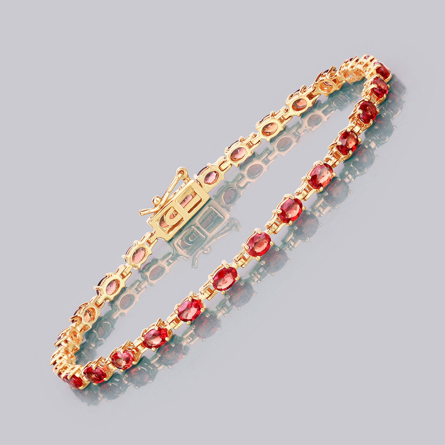14K Gold Genuine Orange Sapphire Tennis Bracelet