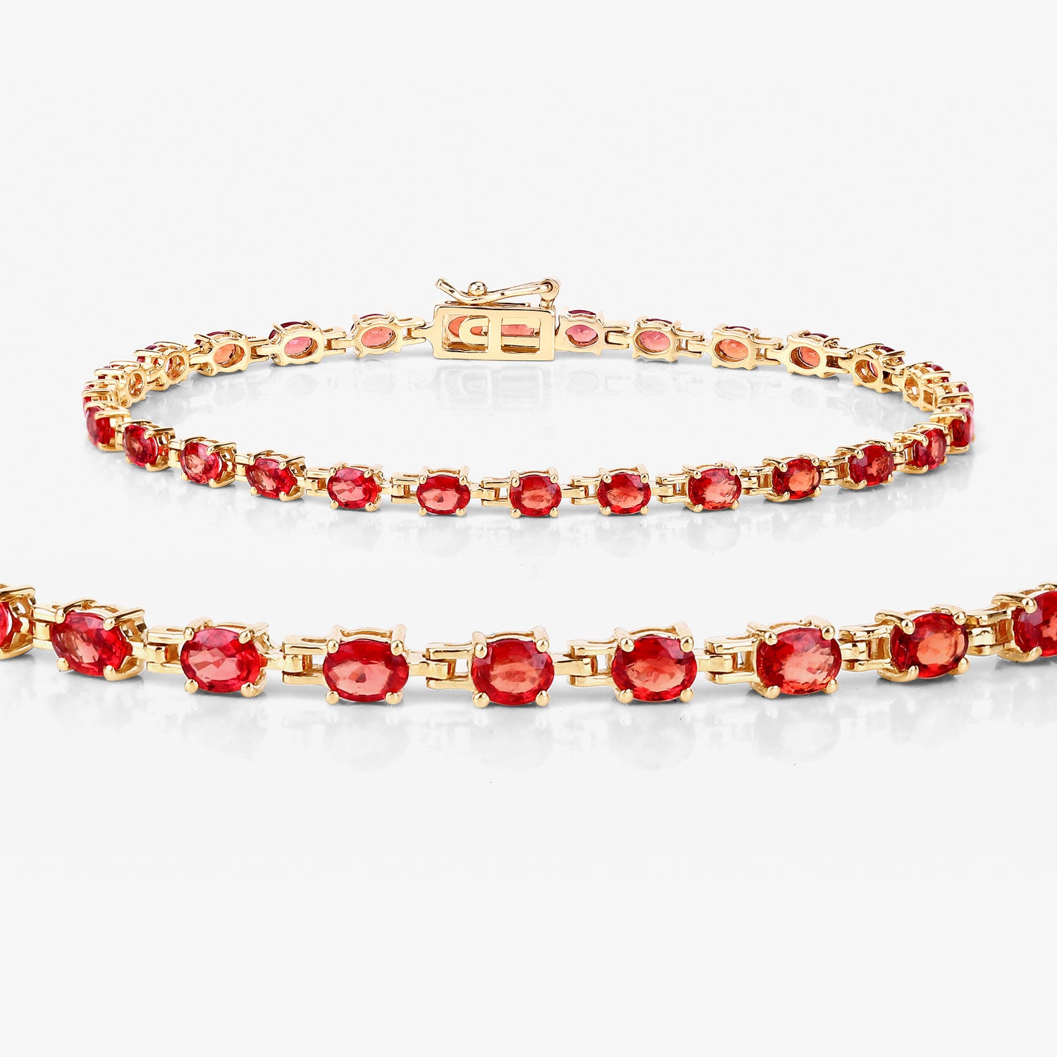 14K Gold Genuine Orange Sapphire Tennis Bracelet