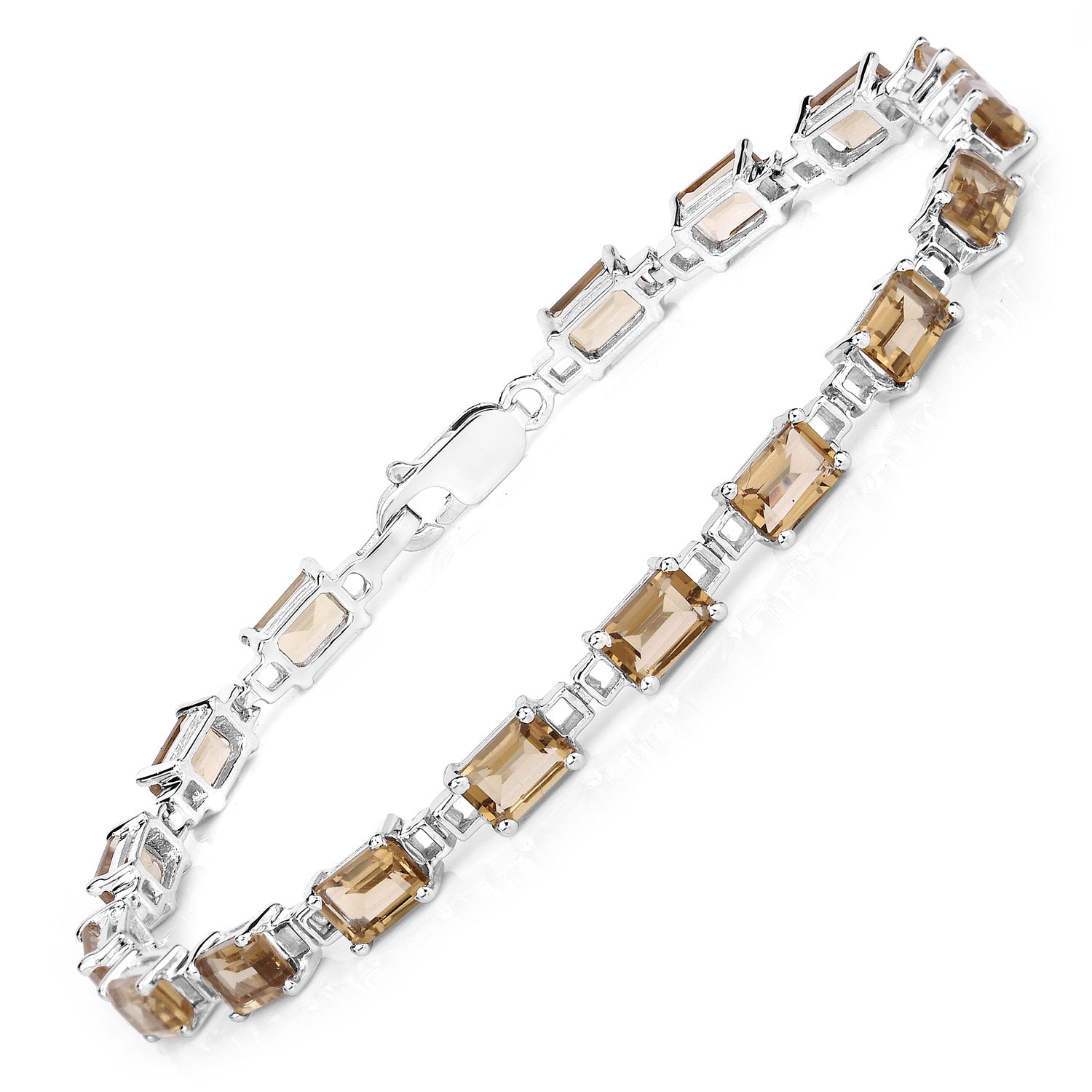 9.86 Cttw Octagon Champagne Quartz Rhodium over Silver Tennis Bracelet