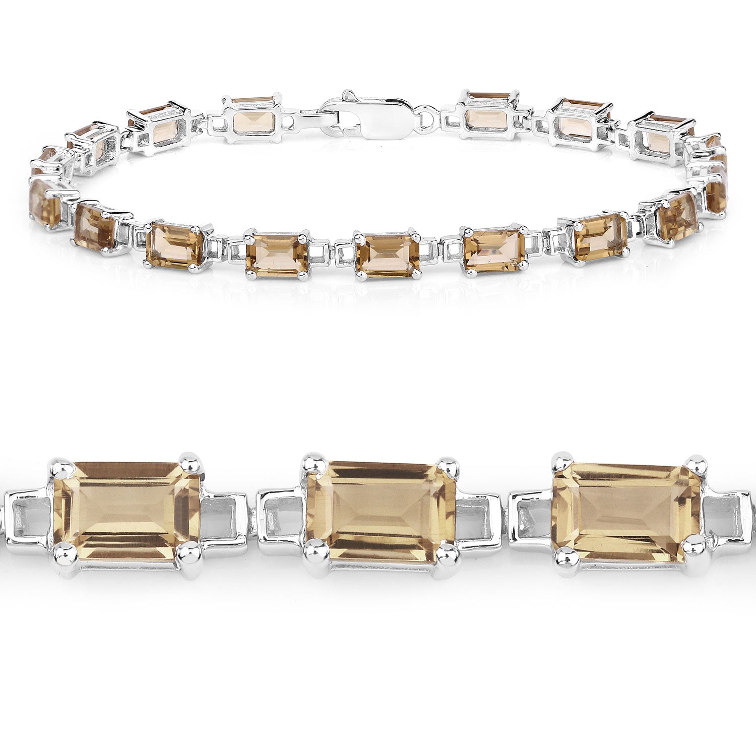 9.86 Cttw Octagon Champagne Quartz Rhodium over Silver Tennis Bracelet
