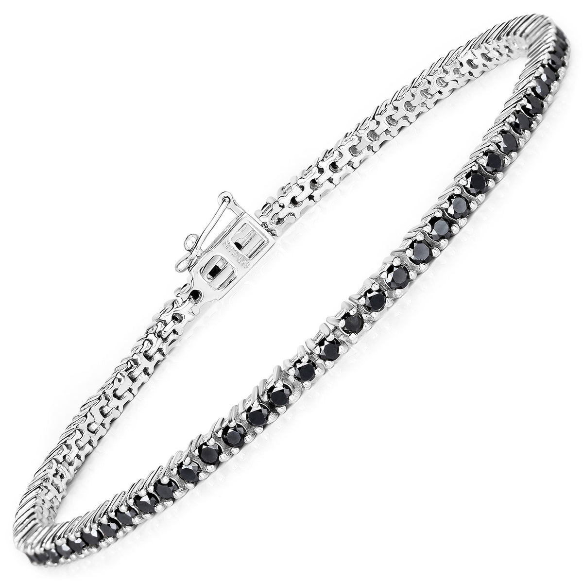 2.19 Cttw Round Black Diamond 18K White Gold Plated Silver Tennis Bracelet