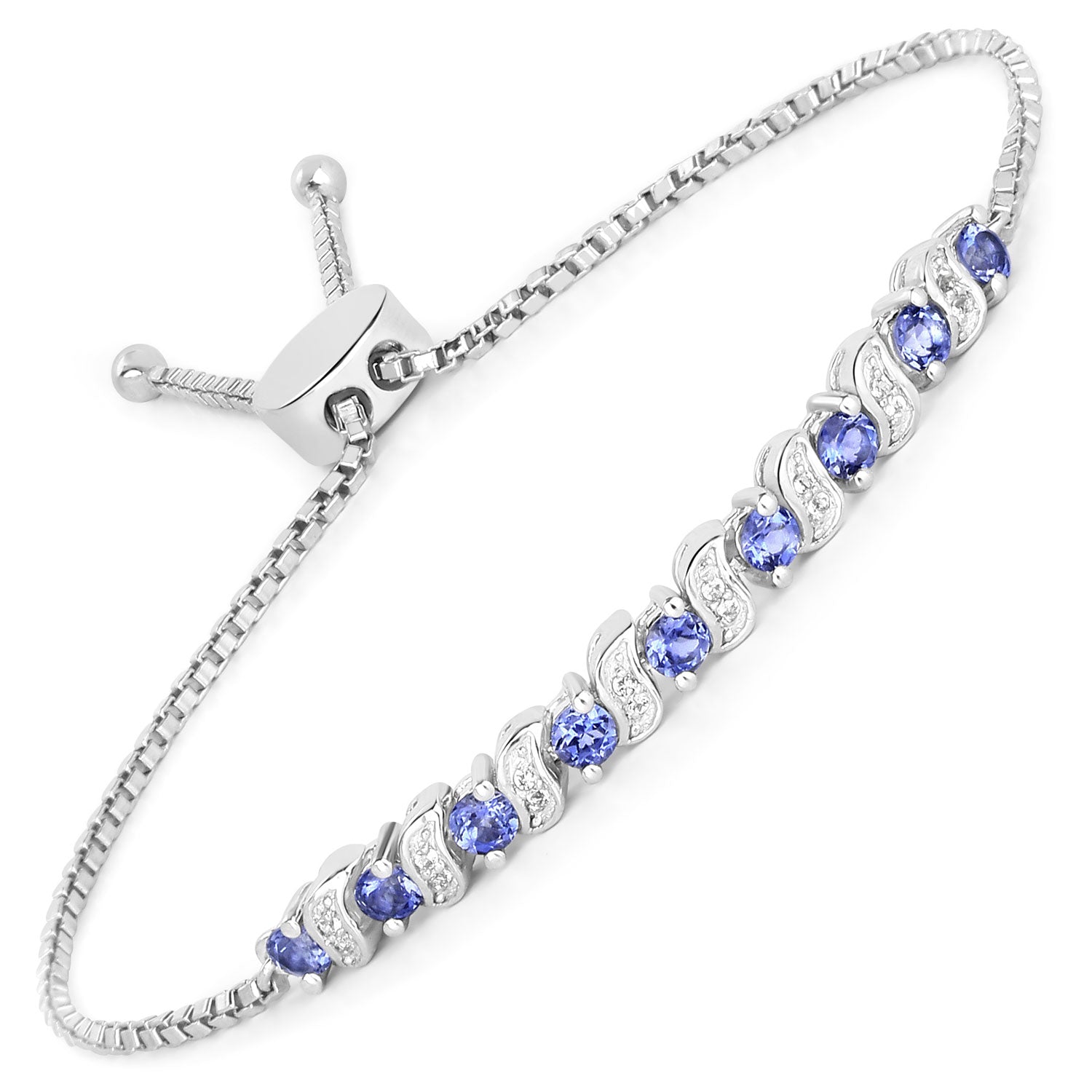 Genuine Tanzanite and White Topaz Bolo Bracelet