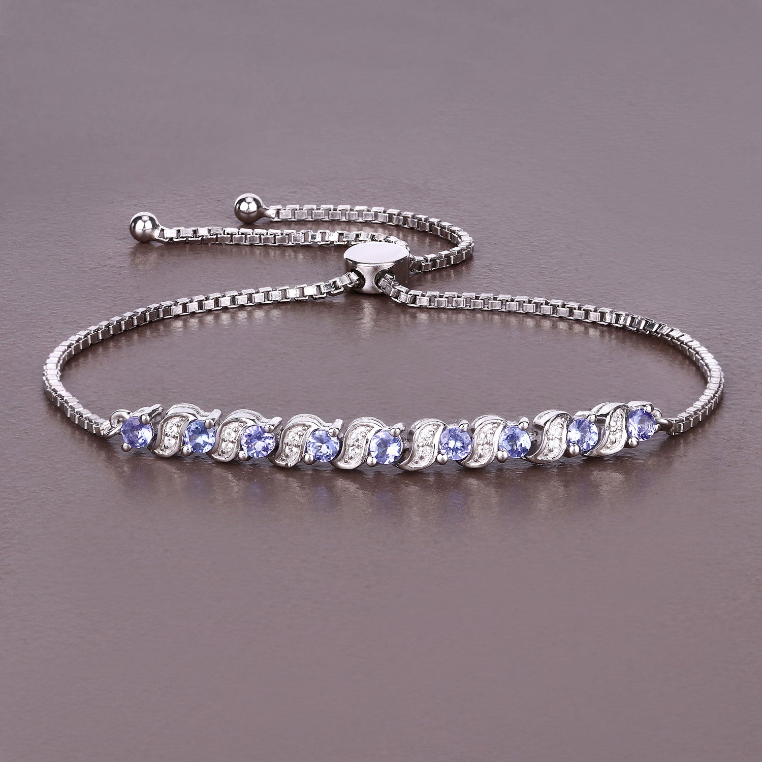 Genuine Tanzanite and White Topaz Bolo Bracelet