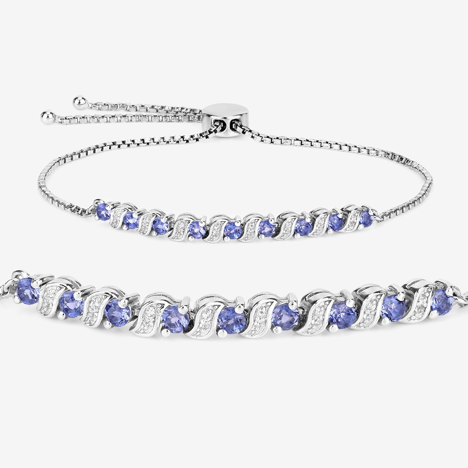 Genuine Tanzanite and White Topaz Bolo Bracelet