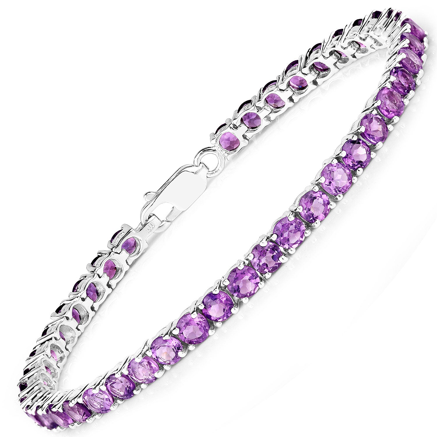 10.32 Cttw Round Purple Amethyst Rhodium over Silver Tennis Bracelet