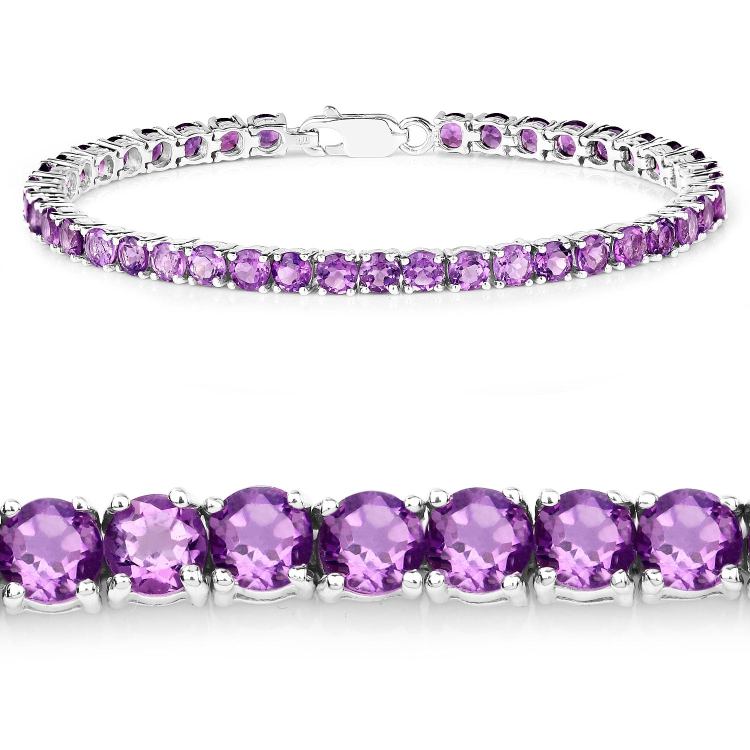 10.32 Cttw Round Purple Amethyst Rhodium over Silver Tennis Bracelet