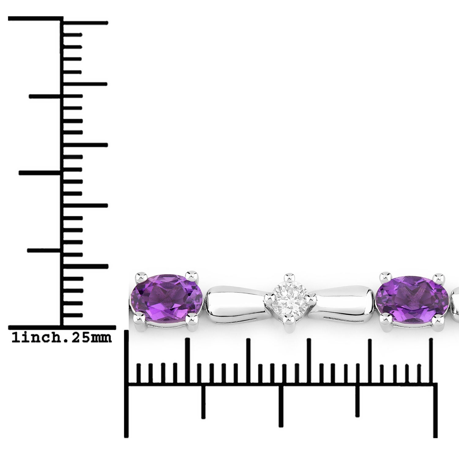 4.42 Cttw Oval Purple Amethyst and Lab Grown Diamond Rhodium over Silver Tennis Bracelet