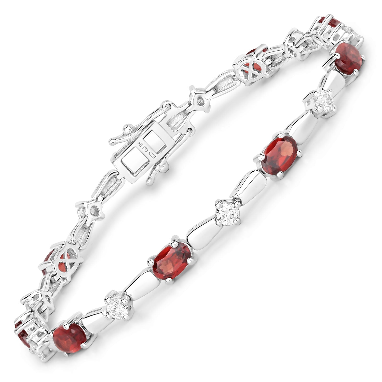 5.05 Cttw Oval Red Garnet and Lab Diamond Rhodium over Silver Tennis Bracelet