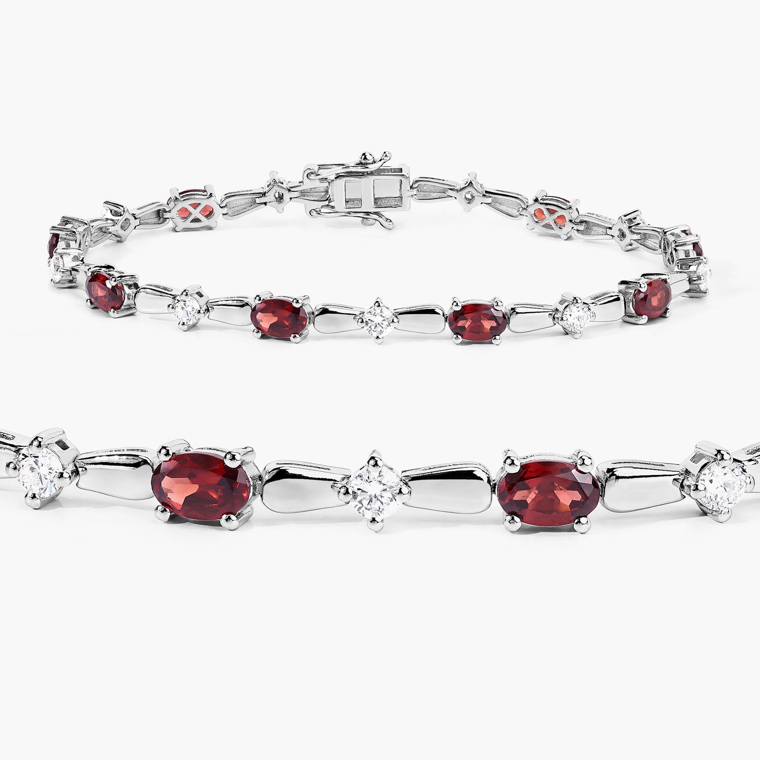 5.05 Cttw Oval Red Garnet and Lab Diamond Rhodium over Silver Tennis Bracelet