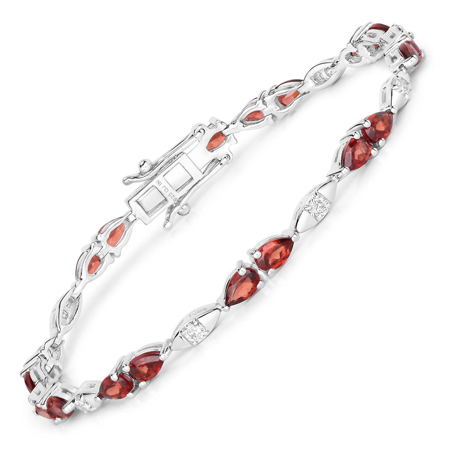 5.20 Cttw Pear Red Garnet and Lab Grown Diamond Rhodium over Silver Tennis Bracelet