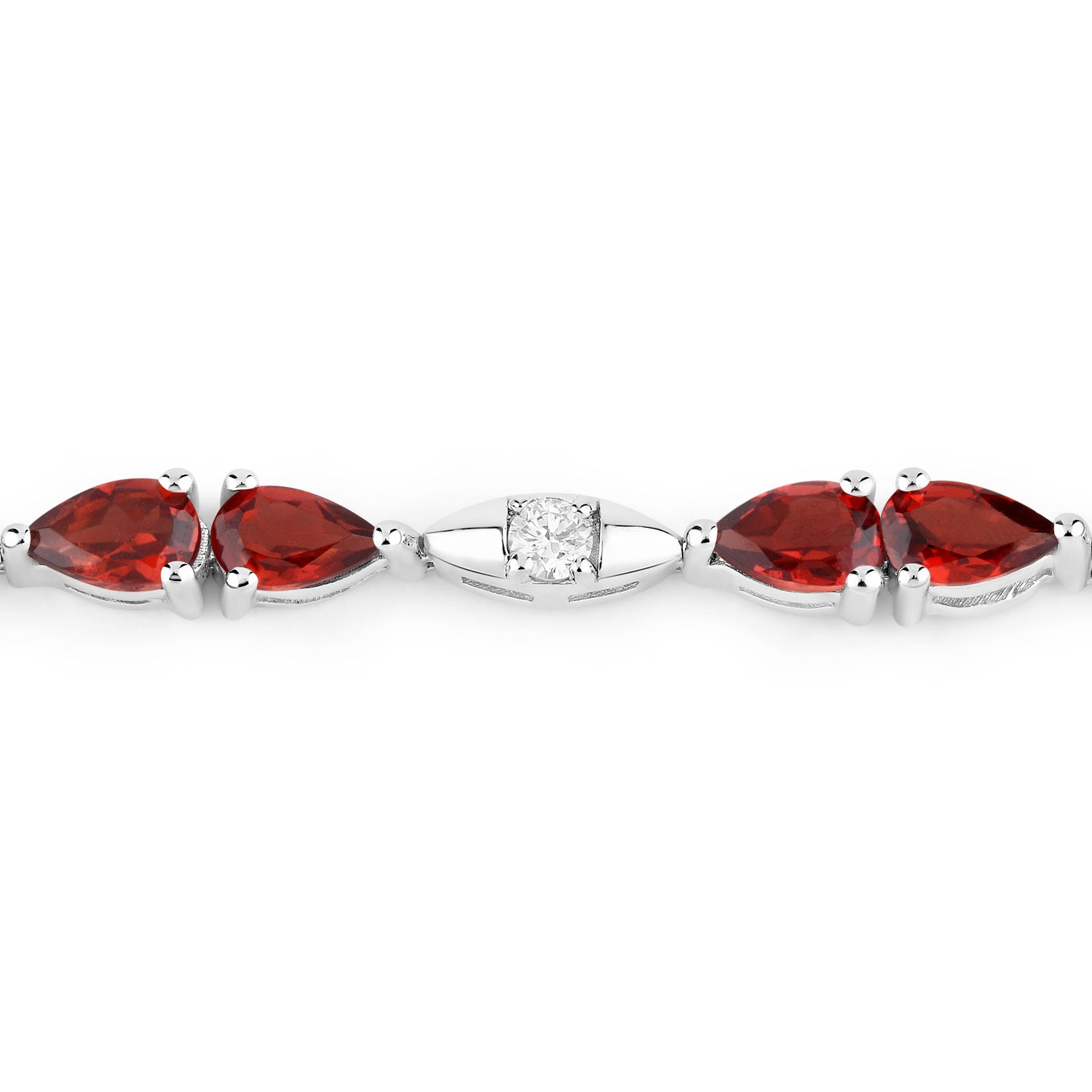 5.20 Cttw Pear Red Garnet and Lab Grown Diamond Rhodium over Silver Tennis Bracelet