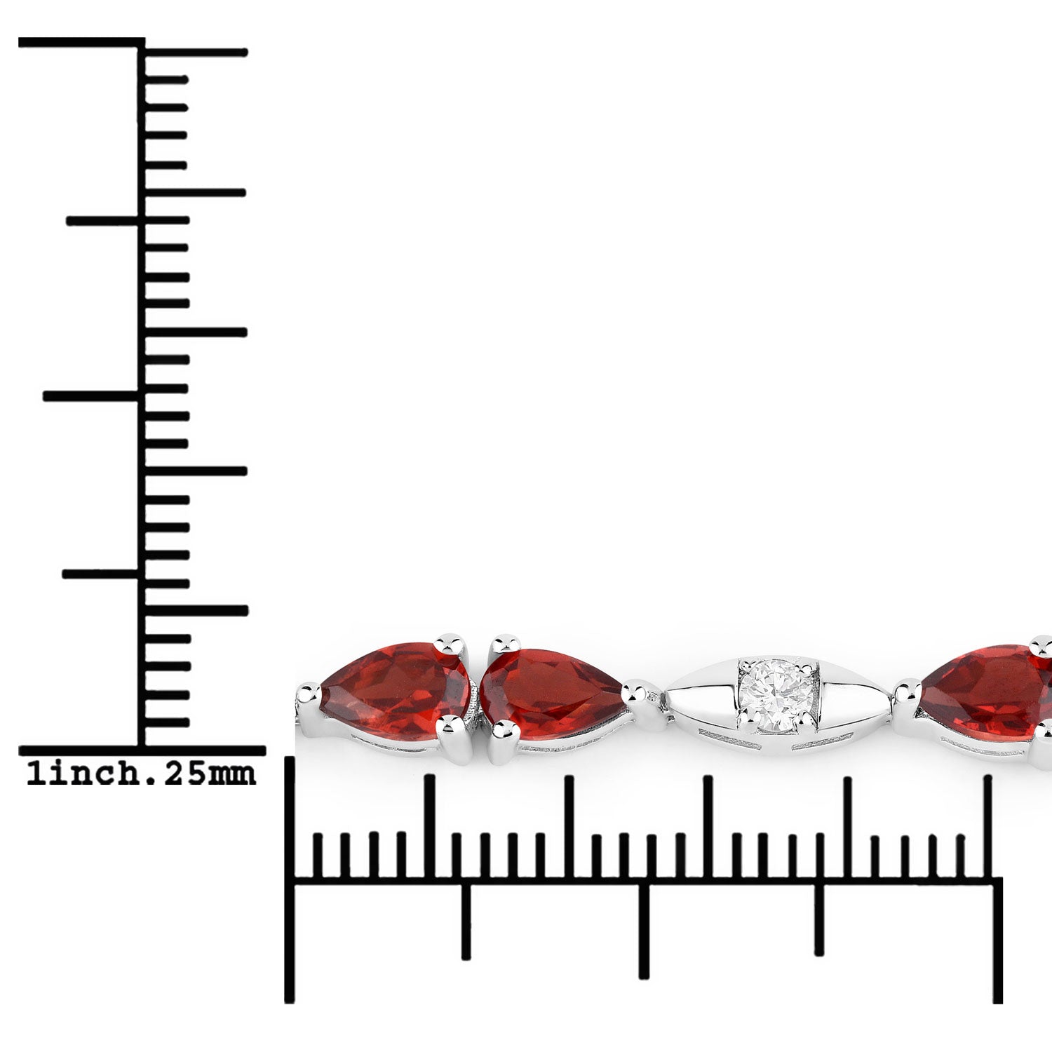 5.20 Cttw Pear Red Garnet and Lab Grown Diamond Rhodium over Silver Tennis Bracelet