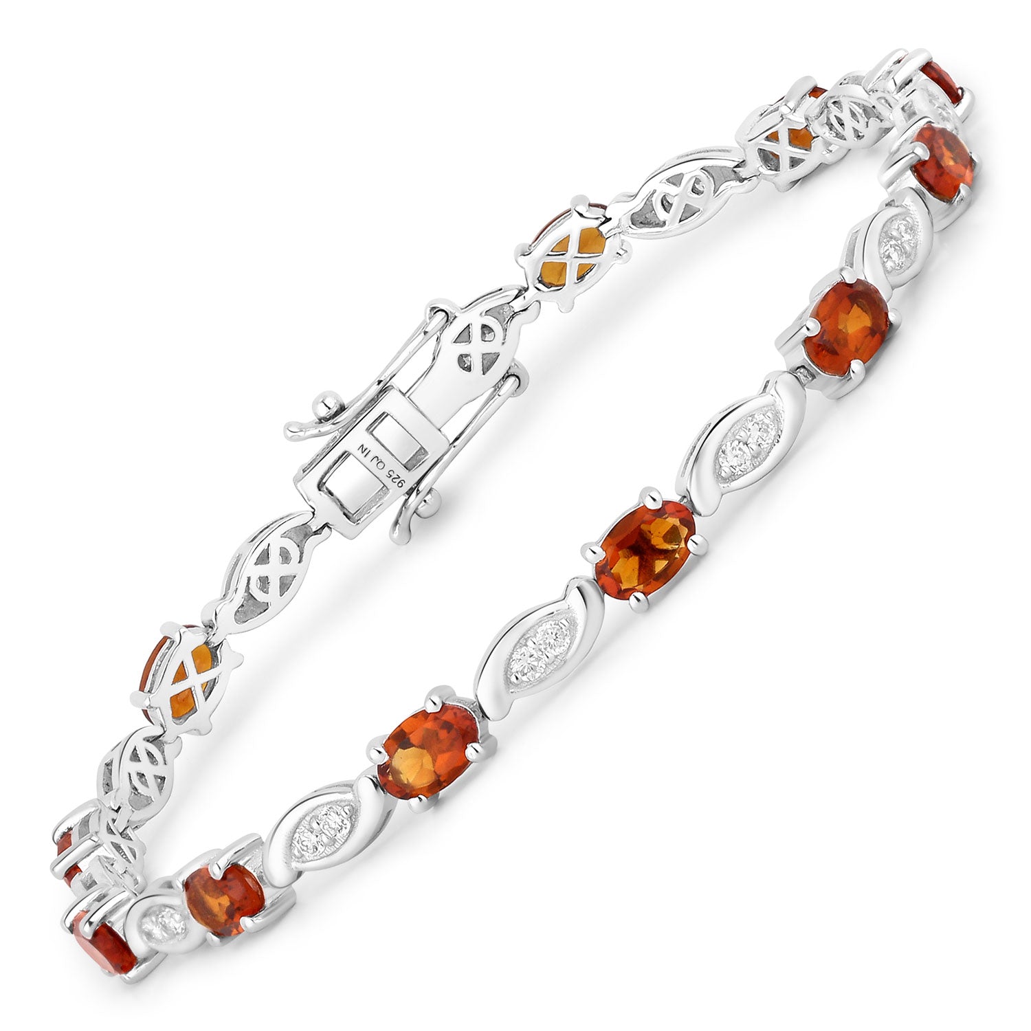 5.69 Cttw Oval Yellow Citrine and Lab Diamond Rhodium over Silver Tennis Bracelet